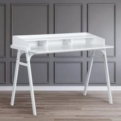 HOMEINBOX Bureau D'écriture De Style Mid-Century De 120 Cm De Largeur, Bureau De Secrétaire, Bureau D'ordinateur, Coiffeuse, Coiffeuse, Avec 4 étagères Extérieures Spacieuses 6514