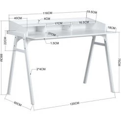 HOMEINBOX Bureau D'écriture De Style Mid-Century De 120 Cm De Largeur, Bureau De Secrétaire, Bureau D'ordinateur, Coiffeuse, Coiffeuse, Avec 4 étagères Extérieures Spacieuses 6514 -France Bureau Soldes 2022 37072583 5