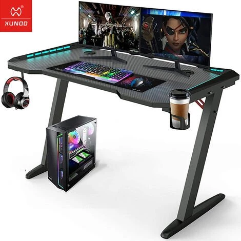 XUNDD Bureau Gaming Avec LED RGB Bureau Gamer Table En Forme De Z Avec Support De Haut-Parleur Et Porte-Gobelets 3 XUNDD Bureau Gaming Avec LED RGB Bureau Gamer Table En Forme De Z Avec Support De Haut-Parleur Et Porte-Gobelets