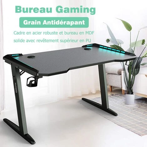 XUNDD Bureau Gaming Avec LED RGB Bureau Gamer Table En Forme De Z Avec Support De Haut-Parleur Et Porte-Gobelets 5 XUNDD Bureau Gaming Avec LED RGB Bureau Gamer Table En Forme De Z Avec Support De Haut-Parleur Et Porte-Gobelets – Image 3