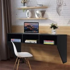 COSTWAY Bureau Murale Avec 3 Etagéres De Rangement 108 X 53 X 52 CM Table Pour, Étude, Cuisine, Bar, Etc. Noir -France Bureau Soldes 2022 37144893 4