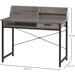 HOMCOM Bureau Secrétaire Style Industriel Dim. 106L X 53l X 95H Cm Tiroir, Compartiment, 3 étagères Châssis Métal Noir Plateau Aspect Bois Gris - Gris -France Bureau Soldes 2022 37149167 3