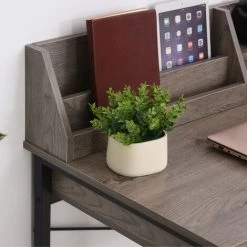 HOMCOM Bureau Secrétaire Style Industriel Dim. 106L X 53l X 95H Cm Tiroir, Compartiment, 3 étagères Châssis Métal Noir Plateau Aspect Bois Gris - Gris -France Bureau Soldes 2022 37149167 4