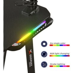 GEEMAX Bureau De Gamer RGB 6 LED 140 X 60 X 75 Cm Avec Porte Gobelet + Support De Poignée + Prise USB Bureau Informatique Table Gaming Bureau De Jeu -France Bureau Soldes 2022 37217337 4