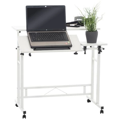 CLP Bureau à Roulettes Telford Avec Plateau En Bois 2 Tablettes Ajustables Et Pieds En Métal Blanc 3 CLP Bureau à Roulettes Telford Avec Plateau En Bois 2 Tablettes Ajustables Et Pieds En Métal Blanc