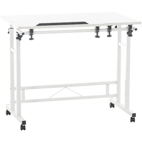 CLP Bureau à Roulettes Telford Avec Plateau En Bois 2 Tablettes Ajustables Et Pieds En Métal Blanc 4 CLP Bureau à Roulettes Telford Avec Plateau En Bois 2 Tablettes Ajustables Et Pieds En Métal Blanc – Image 2