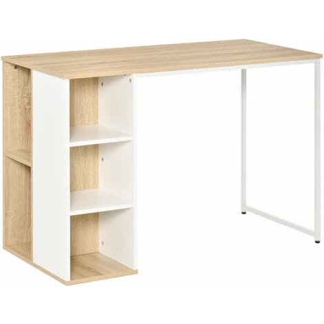 HOMCOM Bureau Informatique Multimédia - Dim. 115L X 55l X 75H Cm - 3 étagères Latérales - Panneaux Particules Chêne Clair Blanc Métal - Beige 3 HOMCOM Bureau Informatique Multimédia - Dim. 115L X 55l X 75H Cm - 3 étagères Latérales - Panneaux Particules Chêne Clair Blanc Métal - Beige