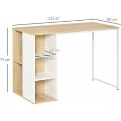 HOMCOM Bureau Informatique Multimédia - Dim. 115L X 55l X 75H Cm - 3 étagères Latérales - Panneaux Particules Chêne Clair Blanc Métal - Beige 9 HOMCOM Bureau Informatique Multimédia - Dim. 115L X 55l X 75H Cm - 3 étagères Latérales - Panneaux Particules Chêne Clair Blanc Métal - Beige -France Bureau Soldes 2022 37281398 3