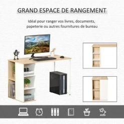 HOMCOM Bureau Informatique Multimédia - Dim. 115L X 55l X 75H Cm - 3 étagères Latérales - Panneaux Particules Chêne Clair Blanc Métal - Beige 10 HOMCOM Bureau Informatique Multimédia - Dim. 115L X 55l X 75H Cm - 3 étagères Latérales - Panneaux Particules Chêne Clair Blanc Métal - Beige -France Bureau Soldes 2022 37281398 4
