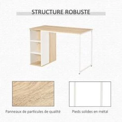 HOMCOM Bureau Informatique Multimédia - Dim. 115L X 55l X 75H Cm - 3 étagères Latérales - Panneaux Particules Chêne Clair Blanc Métal - Beige 11 HOMCOM Bureau Informatique Multimédia - Dim. 115L X 55l X 75H Cm - 3 étagères Latérales - Panneaux Particules Chêne Clair Blanc Métal - Beige -France Bureau Soldes 2022 37281398 5