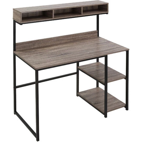 HOMCOM Bureau Informatique Style Industriel - Dim. 107L X 51l X 125H Cm - 3 Niches, 2 étagères - Châssis Métal Noir Plateau Aspect Bois Gris - Gris 3 HOMCOM Bureau Informatique Style Industriel - Dim. 107L X 51l X 125H Cm - 3 Niches, 2 étagères - Châssis Métal Noir Plateau Aspect Bois Gris - Gris