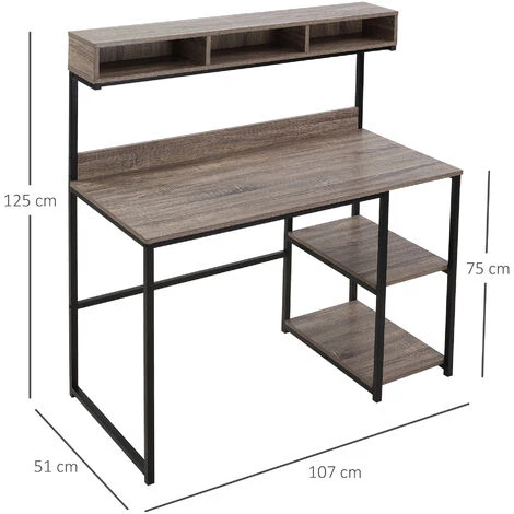 HOMCOM Bureau Informatique Style Industriel - Dim. 107L X 51l X 125H Cm - 3 Niches, 2 étagères - Châssis Métal Noir Plateau Aspect Bois Gris - Gris 5 HOMCOM Bureau Informatique Style Industriel - Dim. 107L X 51l X 125H Cm - 3 Niches, 2 étagères - Châssis Métal Noir Plateau Aspect Bois Gris - Gris – Image 3
