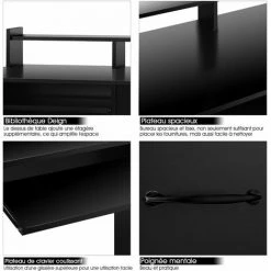 HELLOSHOP26 Bureau D'ordinateur Avec Tiroir De Rangement Et 2 Etagères Bureau Informatique Avec Plateau à Clavier - Or -France Bureau Soldes 2022 37326872 3