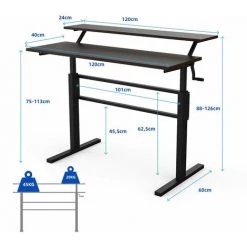 HELLOSHOP26 Bureau Assis Debout Réglable En Hauteur 75-113cm Avec Manivelle Pliable Mabuel Table D'ordinateur Egonomique - Or -France Bureau Soldes 2022 37326986 2