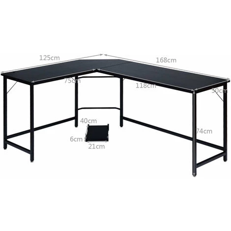HELLOSHOP26 Bureau Table D'ordinateur D'angle En Bois Et Métal 168 X 125 X 74 Cm Noir - Bois 4 HELLOSHOP26 Bureau Table D'ordinateur D'angle En Bois Et Métal 168 X 125 X 74 Cm Noir - Bois – Image 2