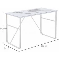 HOMCOM Bureau Informatique Design Contemporain Plateau Verre Trempé Décor Mappemonde Lettres Châssis Métal Blanc -France Bureau Soldes 2022 37330554 3