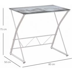 HOMCOM Bureau Informatique Design Contemporain Plateau Verre Trempé Décor New-York Châssis Métal Blanc - Blanc -France Bureau Soldes 2022 37330569 3