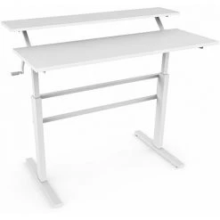 HELLOSHOP26 Bureau Assis Debout Réglable En Hauteur 75-113cm Avec Manivelle Pliable Mabuel Table D'ordinateur Egonomique Blanc - Blanc
