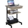 Yaheetech Table Informatique Bureau D'Ordinateur Portable Roulant Poste De Travail 56 X 51 X 79 Cm Gris Avec 1 Tiroir Et 2 Etagères Gris