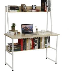 AUGIENB Bureau Bibliothèque Industriel Bureau Informatique Bureau D'ordinateur Cadre En Métal Table De Travail Bois Cadre Blanc 120cm -France Bureau Soldes 2022 37416193 3