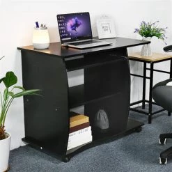 YONGQING Bureau Ordinateur Bureau Bureau Table & Rouleaux Table PC Avec étagères 90x75x50cm Noir - Noir