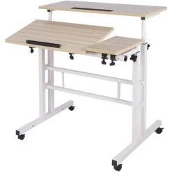 Soges Bureau Assis-Debout Informatique Roulant (Roulette Verrouillable) D'ordinateur Hauteur Réglable 67-115cm Multifonctionnel Bureau /Portable 101-2MP,érable