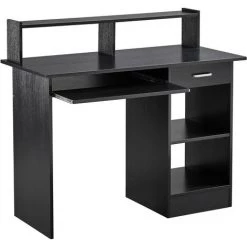 Yaheetech Bureau Noir Pour Ordinateur PC Bureau Informatique 106 X 50 X 94 Cm Avec Porte Clavier Coulissant Tiroir Et 2 étagères Table De Bureau Pour Chambre Studio NoirTable De Bureau Pour Chambre Studio Noir