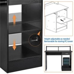 Yaheetech Bureau Noir Pour Ordinateur PC Bureau Informatique 106 X 50 X 94 Cm Avec Porte Clavier Coulissant Tiroir Et 2 étagères Table De Bureau Pour Chambre Studio NoirTable De Bureau Pour Chambre Studio Noir -France Bureau Soldes 2022 37657164 4