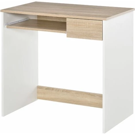 HOMCOM Bureau Secrétaire Tablette Clavier Tiroir Coulissant Panneaux Aspect Chêne Clair Blanc - Beige 3 HOMCOM Bureau Secrétaire Tablette Clavier Tiroir Coulissant Panneaux Aspect Chêne Clair Blanc - Beige