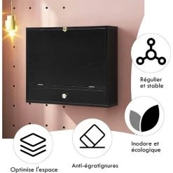 COSTWAY Table Rabattable Murale Table Avec Etagére De Rangement Intégrée En MDF Noir -France Bureau Soldes 2022 37783475 3