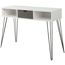 DAZHOM Bureau D'ordinateur Bureau D'ordinateur Mobilier De Bureau Avec 2 Tiroirs En Bois Pieds En Fer | BLANC