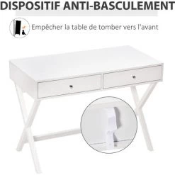 HOMCOM Bureau Informatique Multimédia Design Contemporain 2 Tiroirs Piètement Croisé MDF Blanc - Blanc -France Bureau Soldes 2022 37865157 5