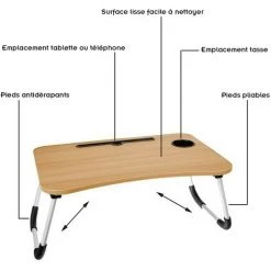 ISO TRADE MESA Table De Lit Pliable Bureau Ordinateur Plateau + Porte-gobelet -France Bureau Soldes 2022 37888905 2