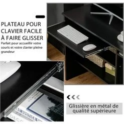 COSTWAY Bureau Informatique En Bois Avec Étagères Et Clavier Plateau, 2-en-1 Design Avec Bibliothèque Et Bureau, 91×50,5×136CM, Noir -France Bureau Soldes 2022 38047613 4