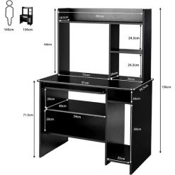 COSTWAY Bureau Informatique En Bois Avec Étagères Et Clavier Plateau, 2-en-1 Design Avec Bibliothèque Et Bureau, 91×50,5×136CM, Noir -France Bureau Soldes 2022 38047613 5