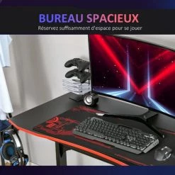 HOMCOM Bureau Gaming Racing Bureau Gamer Bureau Informatique Bracket Supports Casque Porte-gobelet Métal Plateau MDF Texture Carbone Rouge Noir - Rouge -France Bureau Soldes 2022 38154186 4