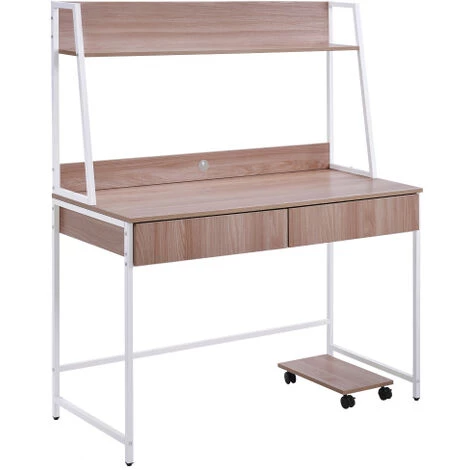 ORGANNICE Bureau En Bois MDF Et Acier, Table De Travail Au Bureau, Bureaux D'ordinateur à La Maison, Table De Bureau Avec étagères, étagère, 2 Tiroirs, étagères Pour Livres, Photos, Grande Surface De Table (couleur Bois) - Brun 4 ORGANNICE Bureau En Bois MDF Et Acier, Table De Travail Au Bureau, Bureaux D'ordinateur à La Maison, Table De Bureau Avec étagères, étagère, 2 Tiroirs, étagères Pour Livres, Photos, Grande Surface De Table (couleur Bois) - Brun – Image 2