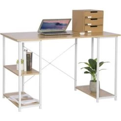 WOLTU Bureau D’ordinateur.Table De Bureau En Acier. Table De Travail Avec étagères.120x60x75cm.chêne Clair