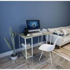 WOLTU Bureau D’ordinateur.Table De Bureau En Acier. Table De Travail Avec étagères.120x60x75cm.chêne Clair -France Bureau Soldes 2022 38233101 4