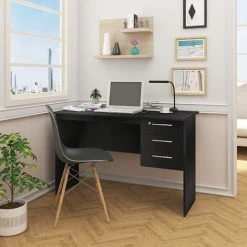 WOLTU Table De Bureau. Table D’ordinateur En Bois. Table De Travail Avec 3 Tiroirs Et Verrou.120x59x75 Cm. Noir -France Bureau Soldes 2022 38233102 3