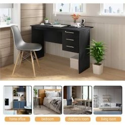 WOLTU Table De Bureau. Table D’ordinateur En Bois. Table De Travail Avec 3 Tiroirs Et Verrou.120x59x75 Cm. Noir -France Bureau Soldes 2022 38233102 5