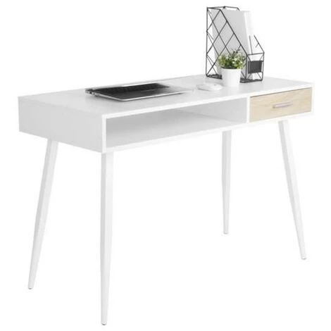 WOLTU Bureau D'ordinateur Avec 1 Tiroirs Et 1 Compartiment Ouvert.Table De Bureau En Métal Et Bois. 110x50x75cm. Blanc 3 WOLTU Bureau D'ordinateur Avec 1 Tiroirs Et 1 Compartiment Ouvert.Table De Bureau En Métal Et Bois. 110x50x75cm. Blanc