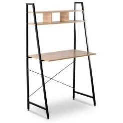 WOLTU Bureau D’ordinateur. Table De Bureau En Bois Et Acier. Bureau Informatique Avec étagère.84x46x140cm. 12kg.Noir+chêne Clair