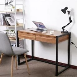 WOLTU Bureau D'ordinateur Avec 2 Tiroirs.Table De Bureau En Métal Et Bois.Table De Travail.100x50x76cm.Hêtre Foncé -France Bureau Soldes 2022 38233938 3