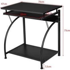 COSTWAY Bureau Imformatique Table Pour Ordinateur Avec Clavier Coulissant 70 X 47 X 75 CM Noir -France Bureau Soldes 2022 38275894 3