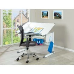 Dmora Bureau Réglable En Hauteur Avec étagère Inclinable, En Métal Blanc, 110x68x55-78 Cm