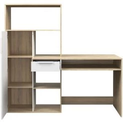 Dmora Bureau Multifonction Avec Bibliothèque, Table D'étude, Parfait Pour Une Chambre Ou Un Bureau Moderne, Cm163x60h155, Couleur Blanc Et Chêne -France Bureau Soldes 2022 38614005 3