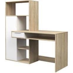 Dmora Bureau Multifonction Avec Bibliothèque, Table D'étude, Parfait Pour Une Chambre Ou Un Bureau Moderne, Cm163x60h155, Couleur Blanc Et Chêne -France Bureau Soldes 2022 38614005 4