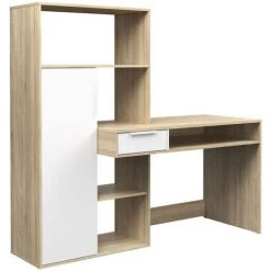Dmora Bureau Multifonction Avec Bibliothèque, Table D'étude, Parfait Pour Une Chambre Ou Un Bureau Moderne, Cm163x60h155, Couleur Blanc Et Chêne -France Bureau Soldes 2022 38614005 5