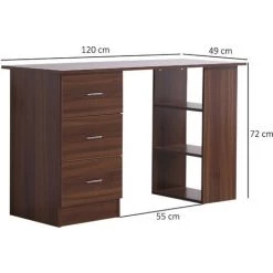 HOMCOM Bureau Informatique Table Multi-fonctions 3 Tiroirs 2 étagères Dim. 120L X 49l X 72H Cm MDF Aspect Noyer - Marron -France Bureau Soldes 2022 38926854 3